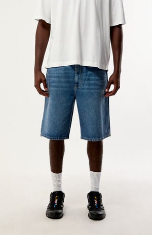 Indigo Baggy Diagonal Denim Shorts image number 3