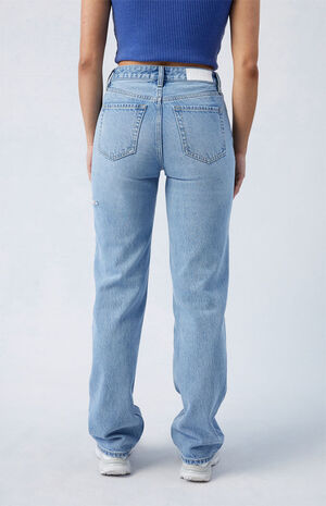 Eco Light Indigo Ripped Millie Mid Rise '90s Boyfriend Jeans image number 4