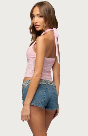 Bead & Sequin Sheer Mesh Halter Top image number 3
