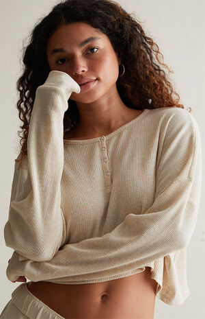 Ribbed Mixed Henley Long Sleeve Top image number 3