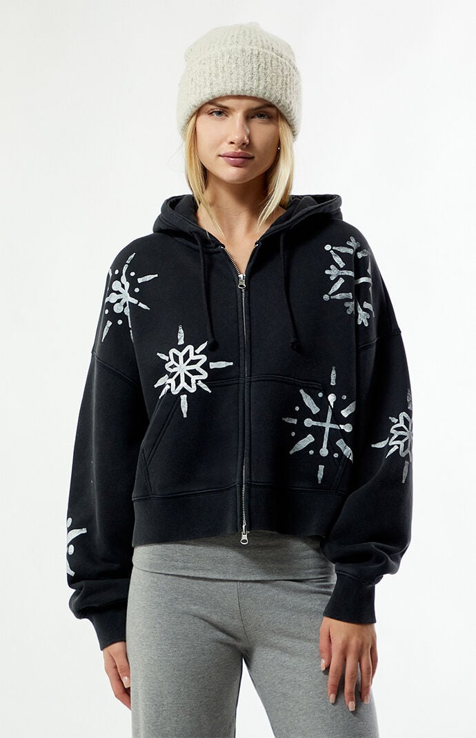 Coca Cola by Pacsun Holiday Snowflake Zip Up Cropped Hoodie