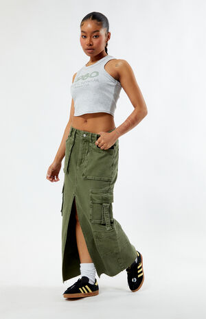Olive Cargo Midi Skirt image number 1
