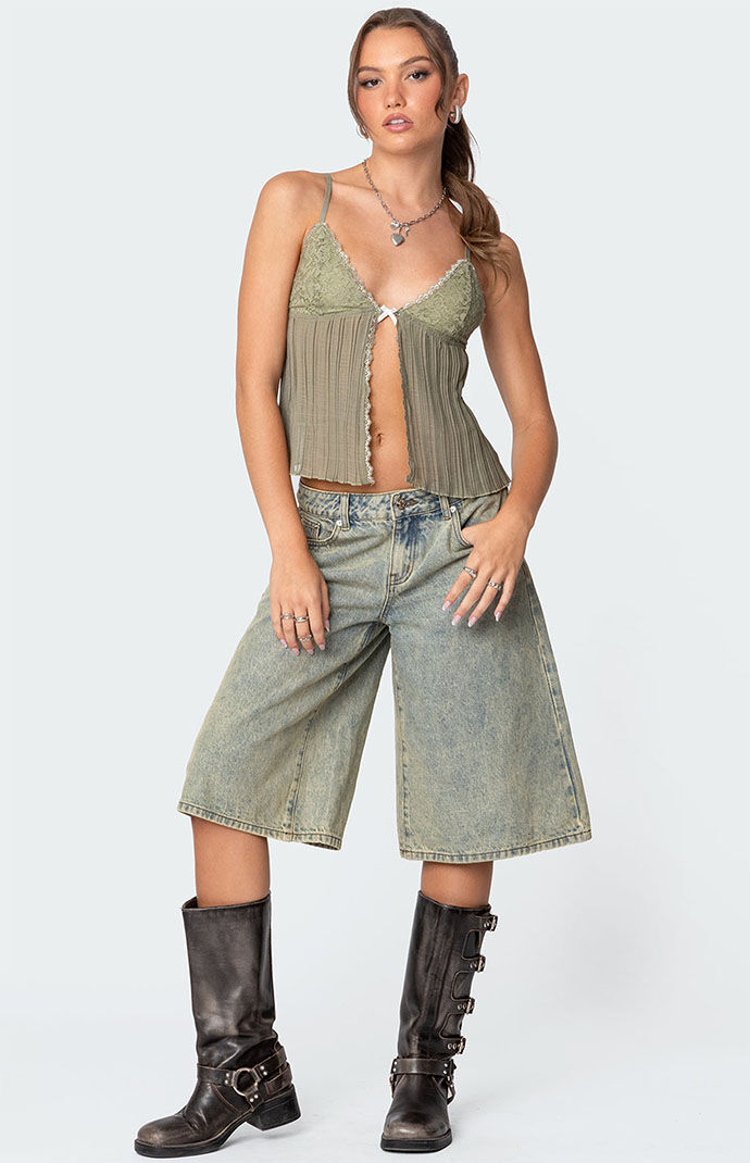 Edikted Pleated Lacey Split Front Tank Top | PacSun