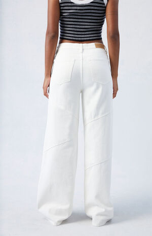 White Paneled Dakota Mid Rise Baggy Jeans image number 4