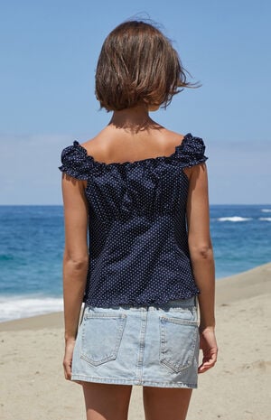 John Galt Blue Polka Dot Elena Top | PacSun