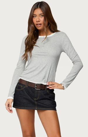 Contrast Layered Look Henley Top image number 1