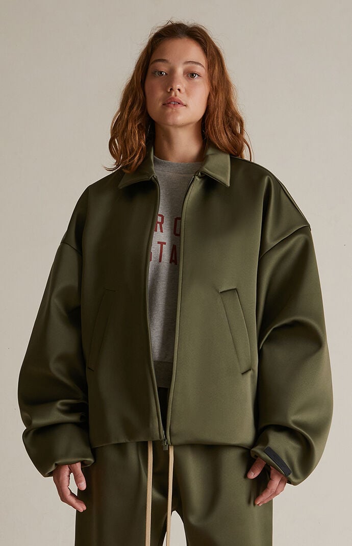 Fear of God Essentials Women s Military Satin Bomber Jacket PacSun
