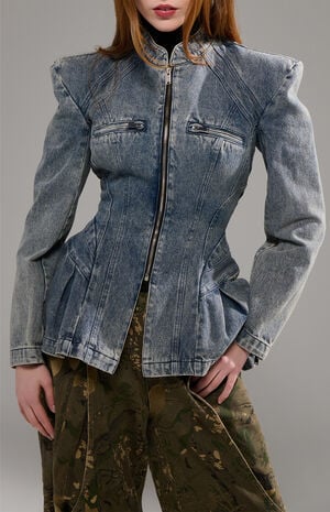 Virelle Structured Zip Up Denim Jacket image number 2