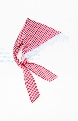 Red Gingham Eyelet Head Scarf image number 1