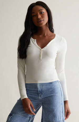 Ashlee Notched Washed Henley Top image number 2