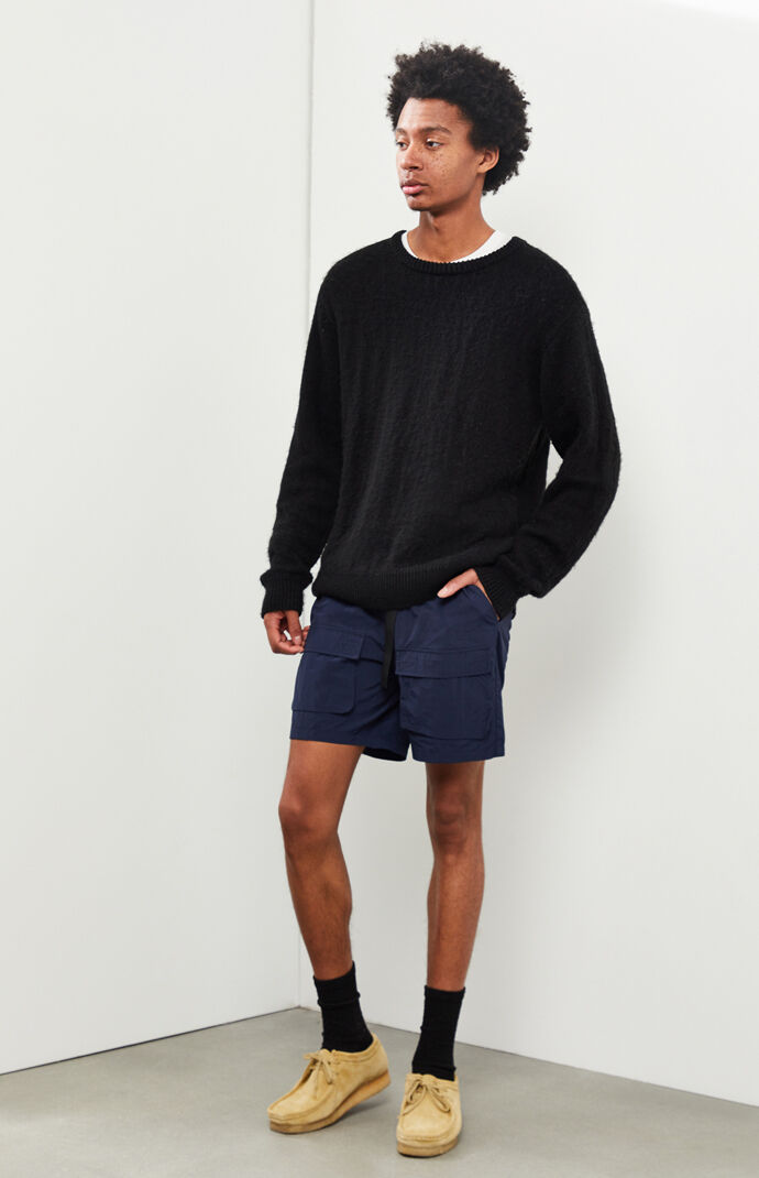 Navy Nylon Cargo Shorts