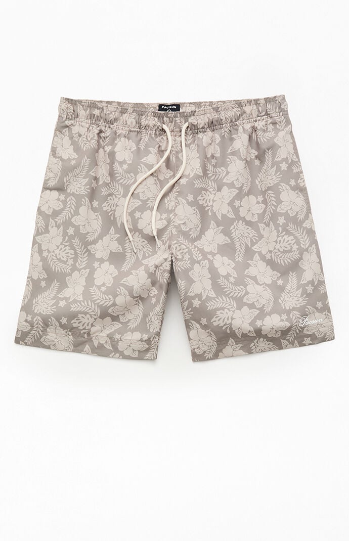 Pacsun Tan Flower 6.5" Swim Trunks