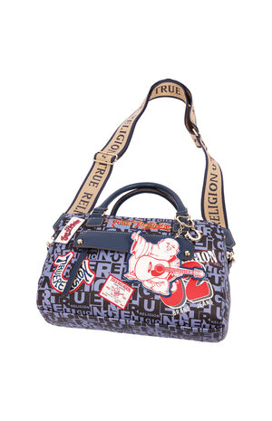 Navy Multi Patch Graphic Satchel Bag image number 8