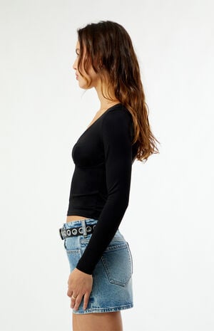 Gianna Plunge V-Neck Long Sleeve Top image number 3