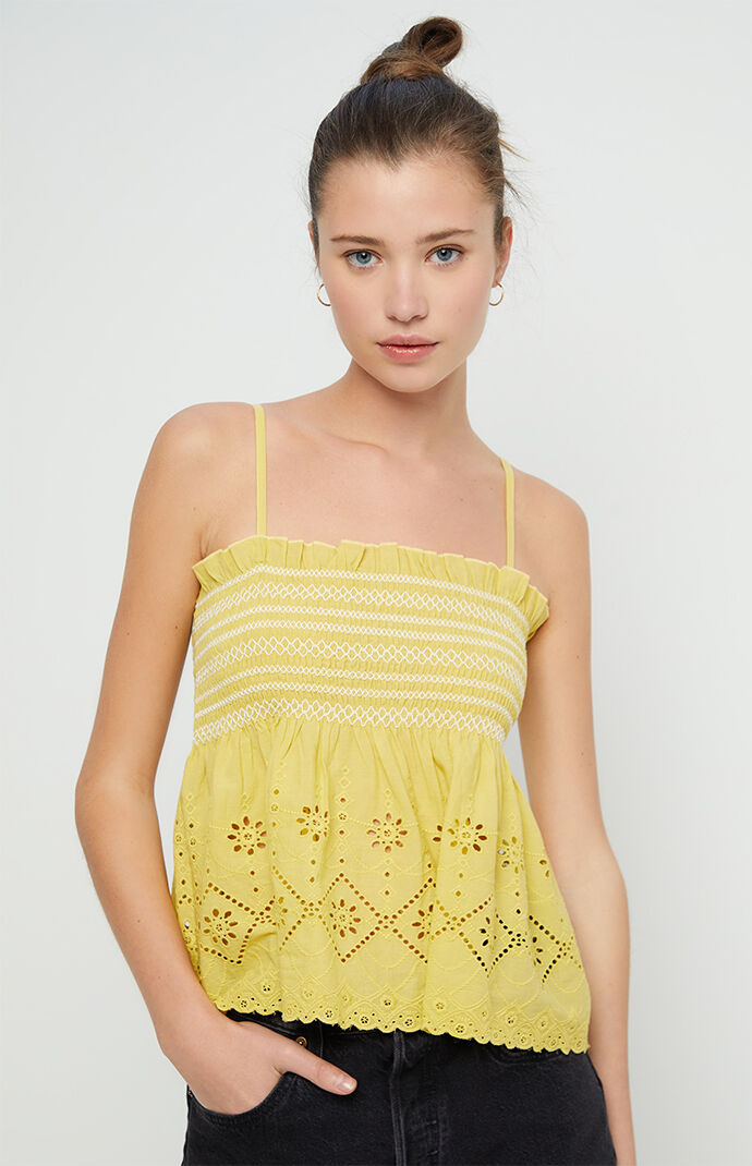 Eyelet Smocked Tank Top