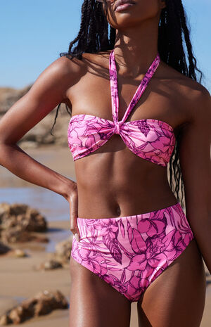 Tropical Tie Front Bandeau Bikini Top image number 1