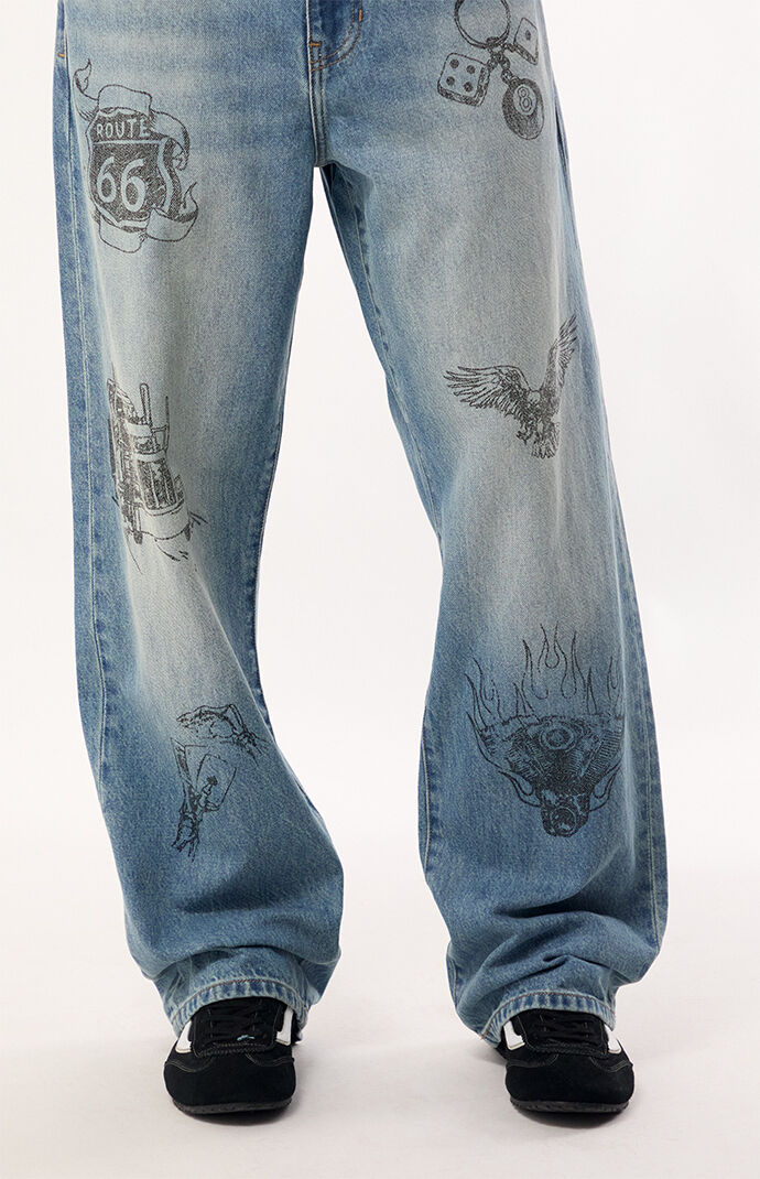 Pacsun Dylan Baggy Jeans Graphic Medium Blue