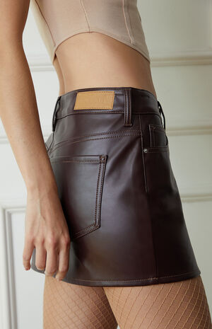 Stretch Mid Rise Faux Leather Mini Skirt image number 2