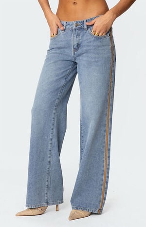 Faux Suede Stripe Low Rise Jeans image number 4
