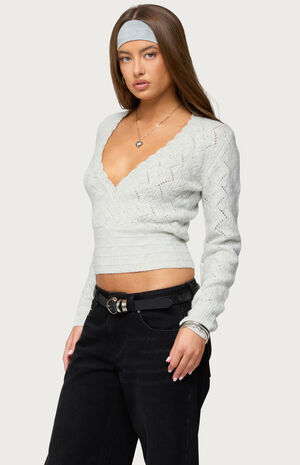 Janine Pointelle Knit V Neck Top image number 2
