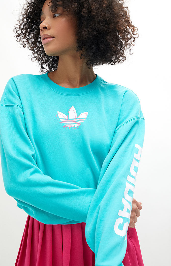 adidas Mint Logo Cropped Crew Neck Sweatshirt PacSun