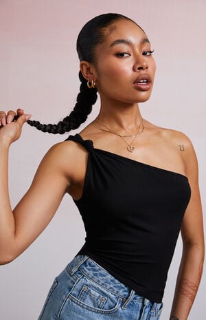 Mandy Knot One Shoulder Tank Top image number 5