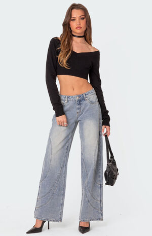 Lainey V Neck Knit Crop Top image number 2