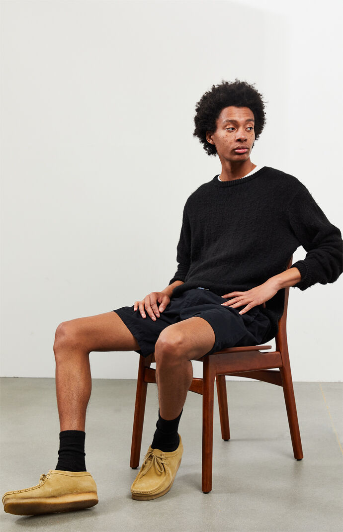 Twill Black Drawstring Shorts