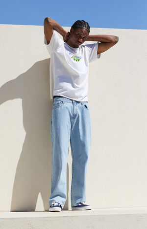 Medium Wash Baggy Carpenter Graphic Jeans image number 2