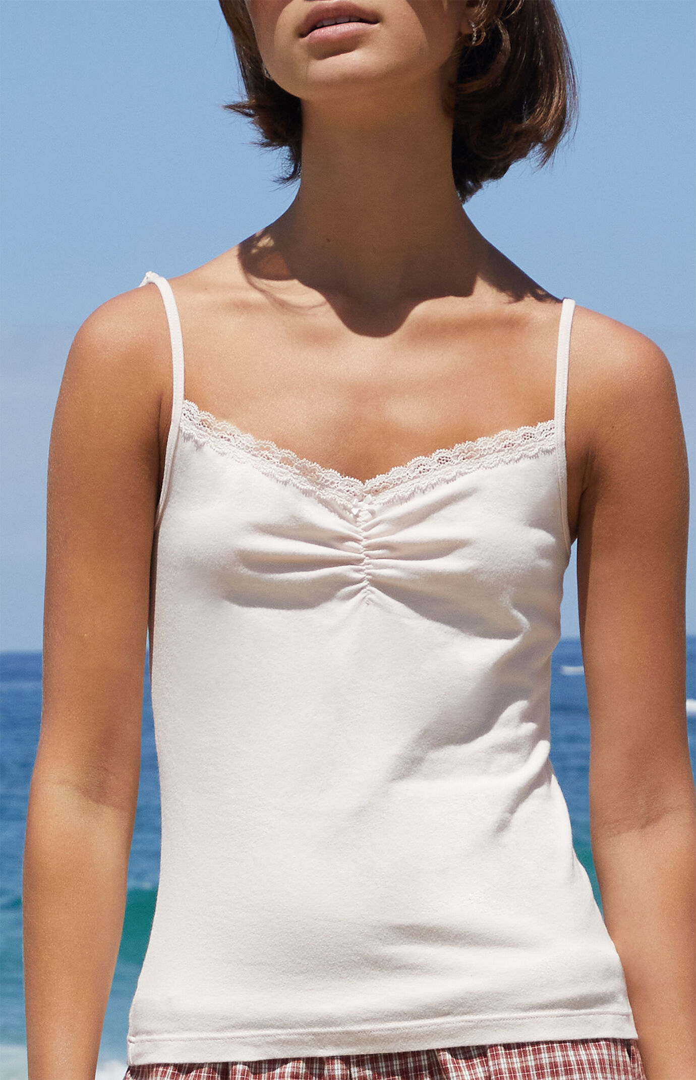 John Galt Pink Lace Trim Tank Top