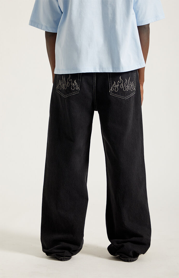 Pacsun Blake Extreme Baggy Jeans Embroidered Flames Washed Black