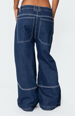 Super Wide Contrast Stitch Low Rise Jeans image number 5