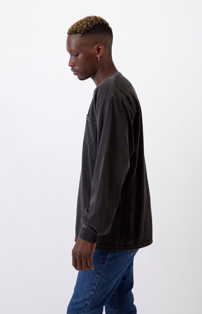 Black Vintage Wash Pocket Long Sleeve T-Shirt