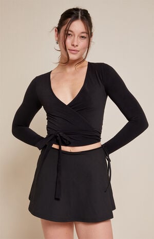 PAC WHISPER Active Black Leila Wrap Mini Skort image number 2