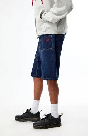 by Pacsun Dark Blue Knee Panel Baggy Denim Shorts image number 4