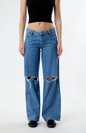 Eco Indigo Ripped Low Rise Baggy Jeans