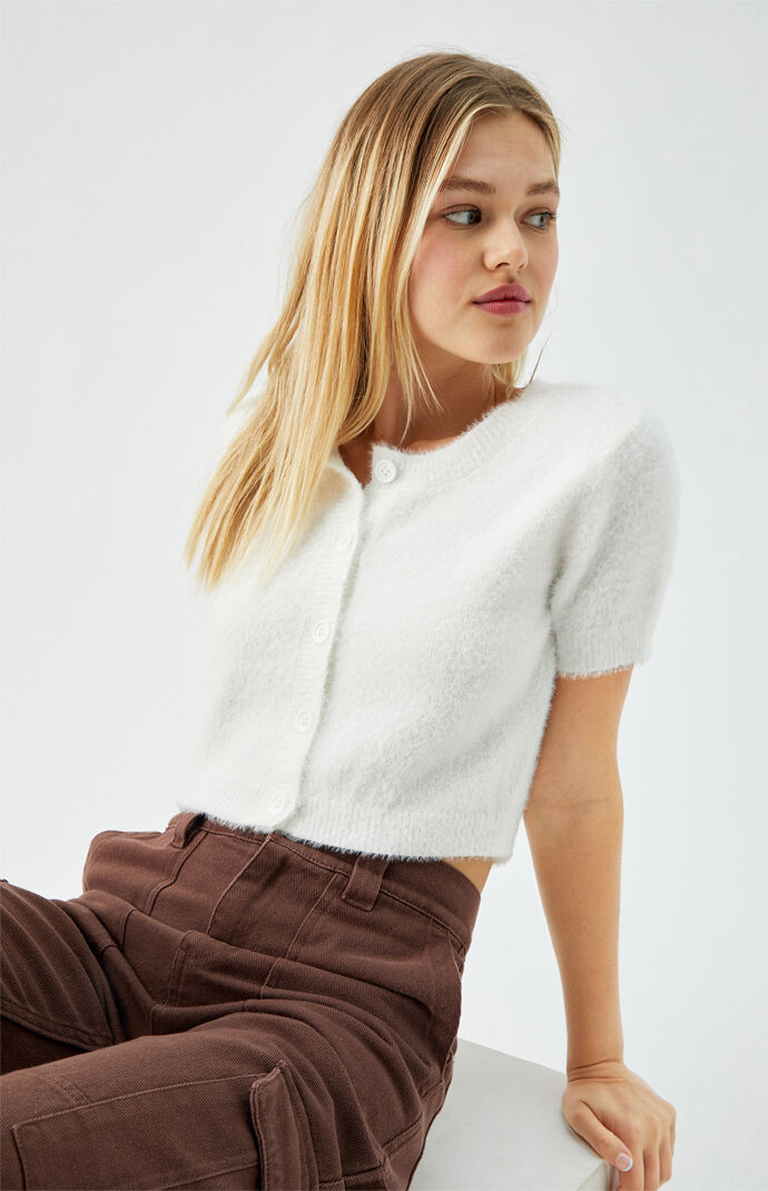 fuzzy cardigan top