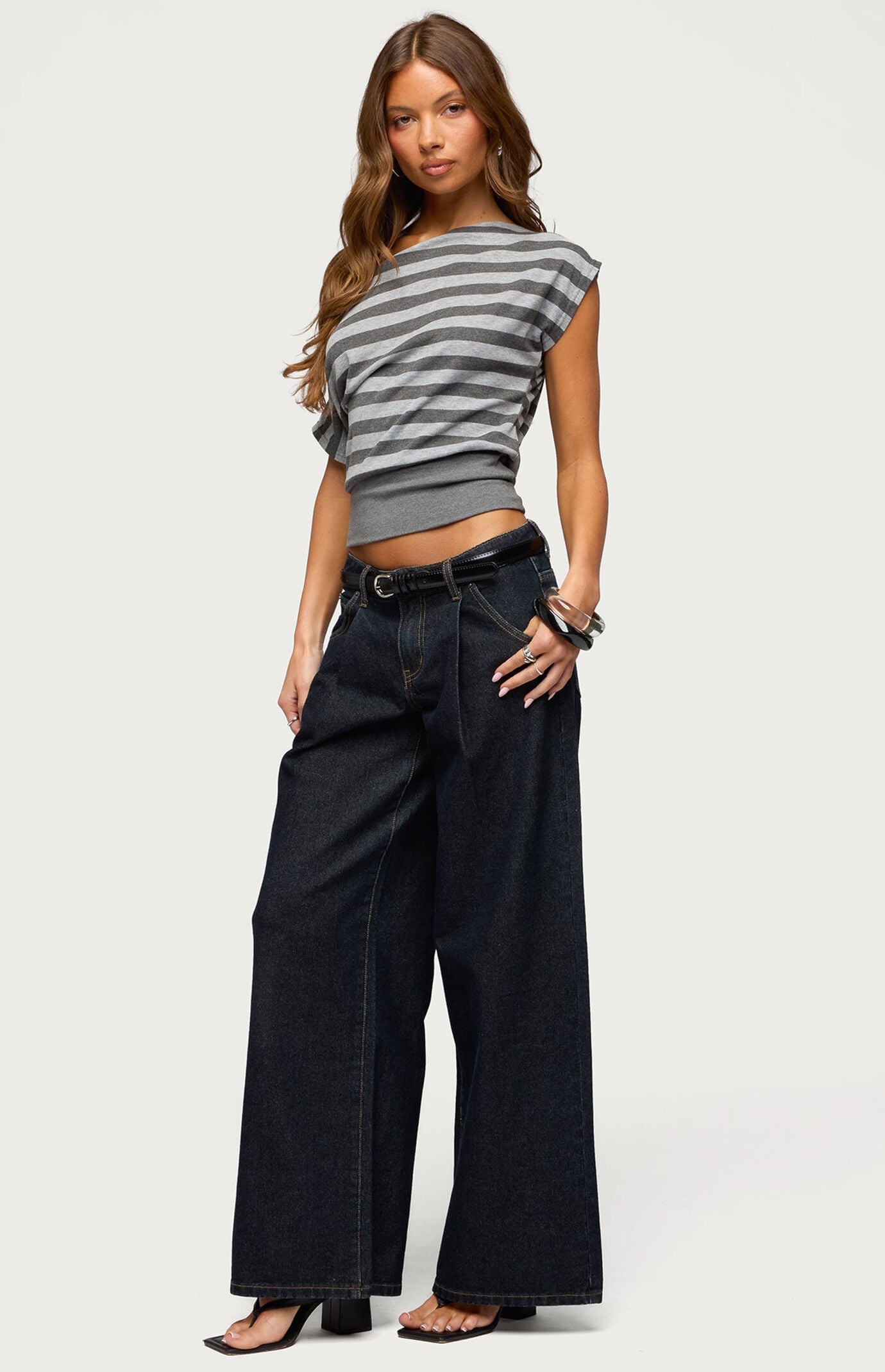 Edikted Kittie Striped Off The Shoulder Top