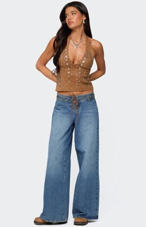 Xaria Studded Faux Suede Halter Top image number 5