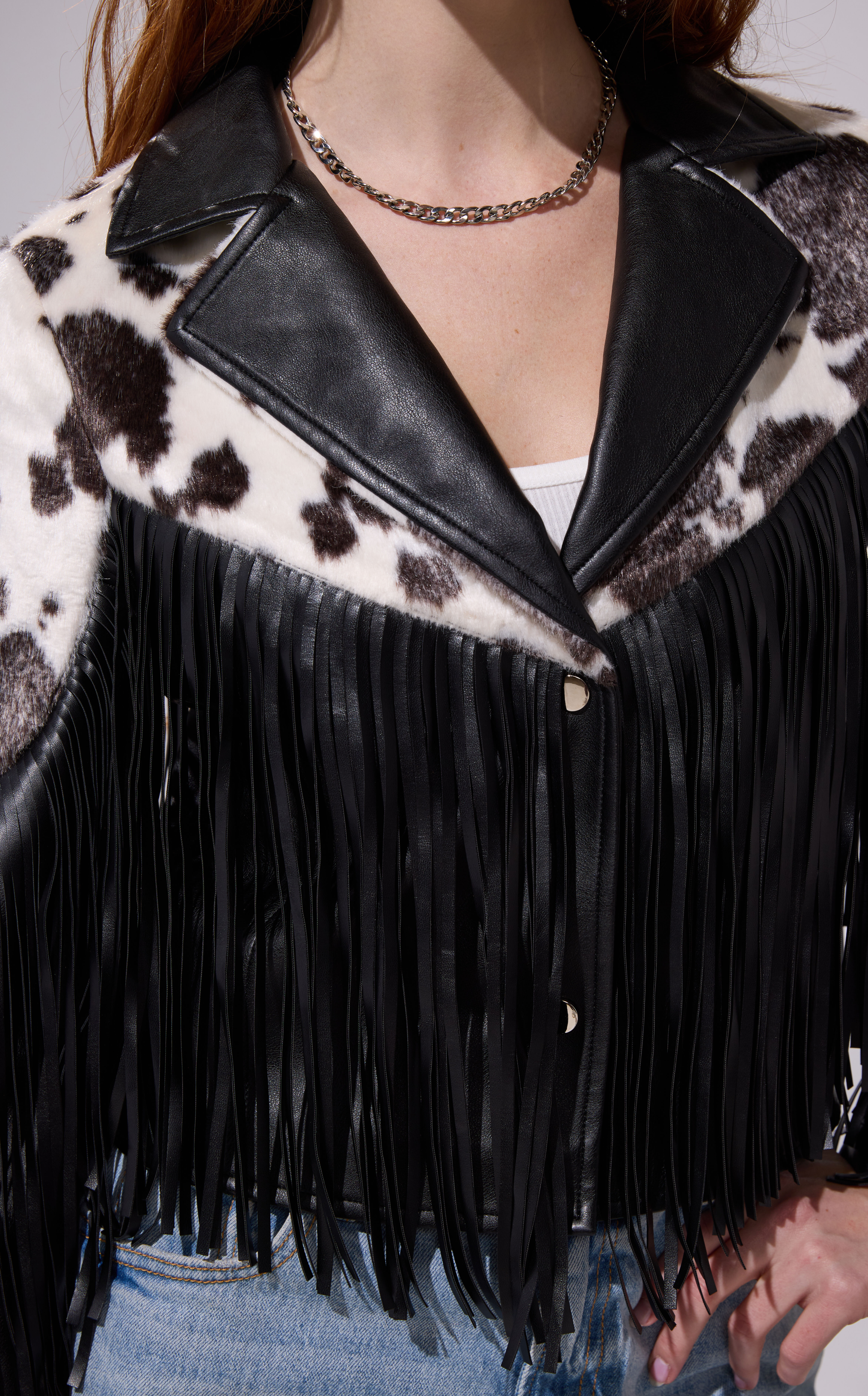 AZALEA WANG Olandria Faux Leather Black Western Fringe Jacket