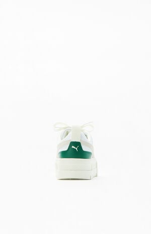 Women's White & Green Mayze Leather Sneakers image number 3