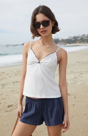 White & Blue Polka Dot Amara Tank Top