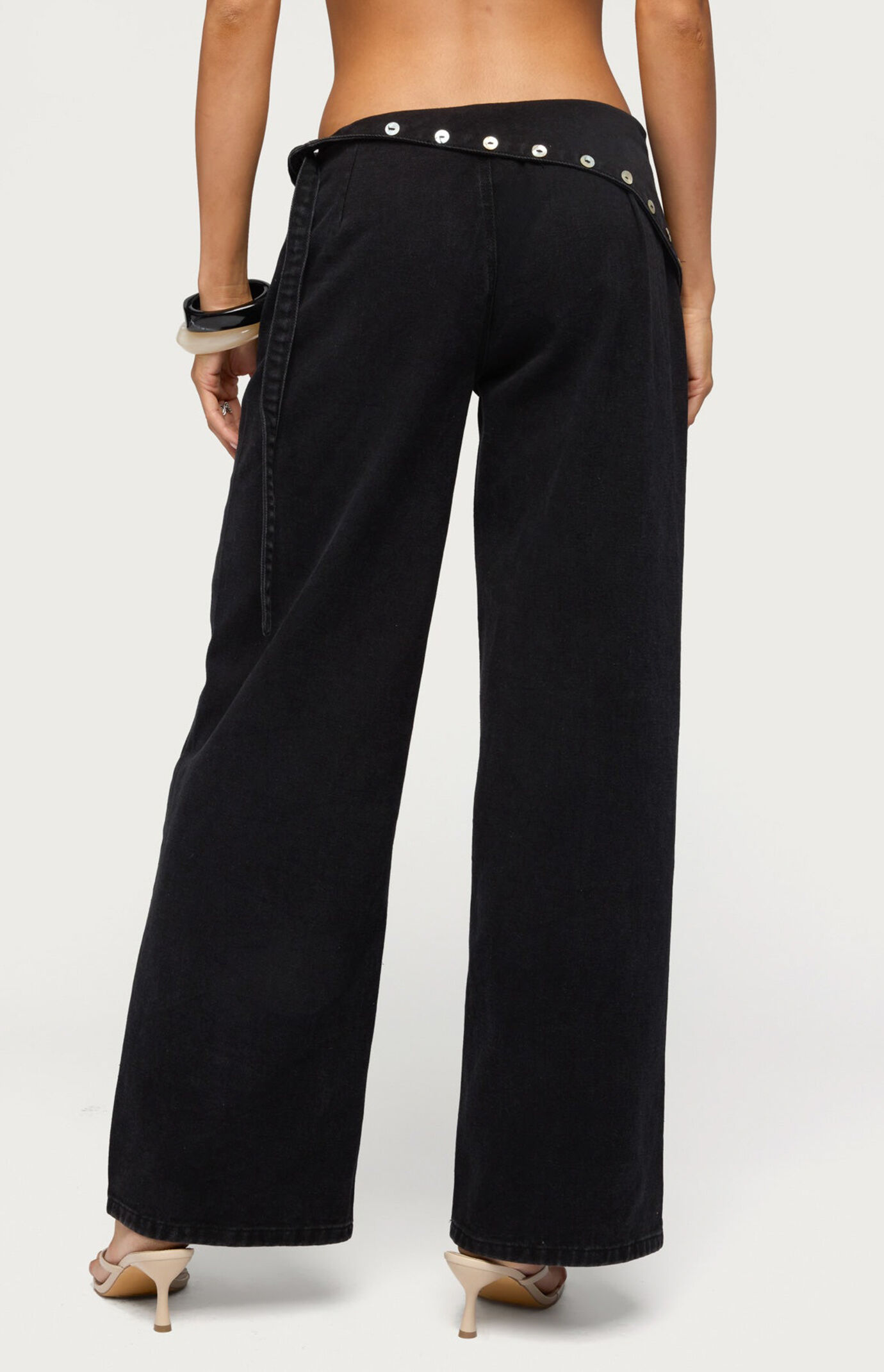 Edikted Button Foldover Low Rise Baggy Jeans