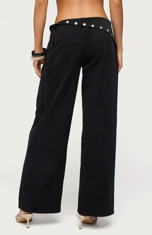 Button Foldover Low Rise Baggy Jeans image number 3