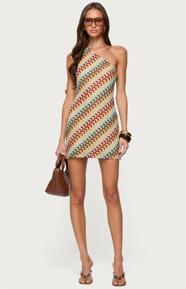 Edikted Agua Zigzag One Shoulder Mini Dress