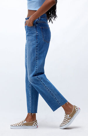 Eco Medium Blue High Waisted Straight Leg Jeans image number 2