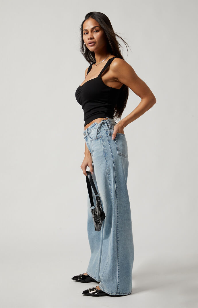 Pacsun Casey Low Rise Baggy Jeans Bow Tie Light Indigo