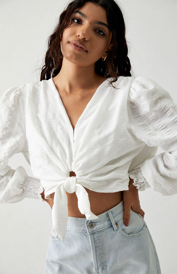Front Tie Long Sleeve Top