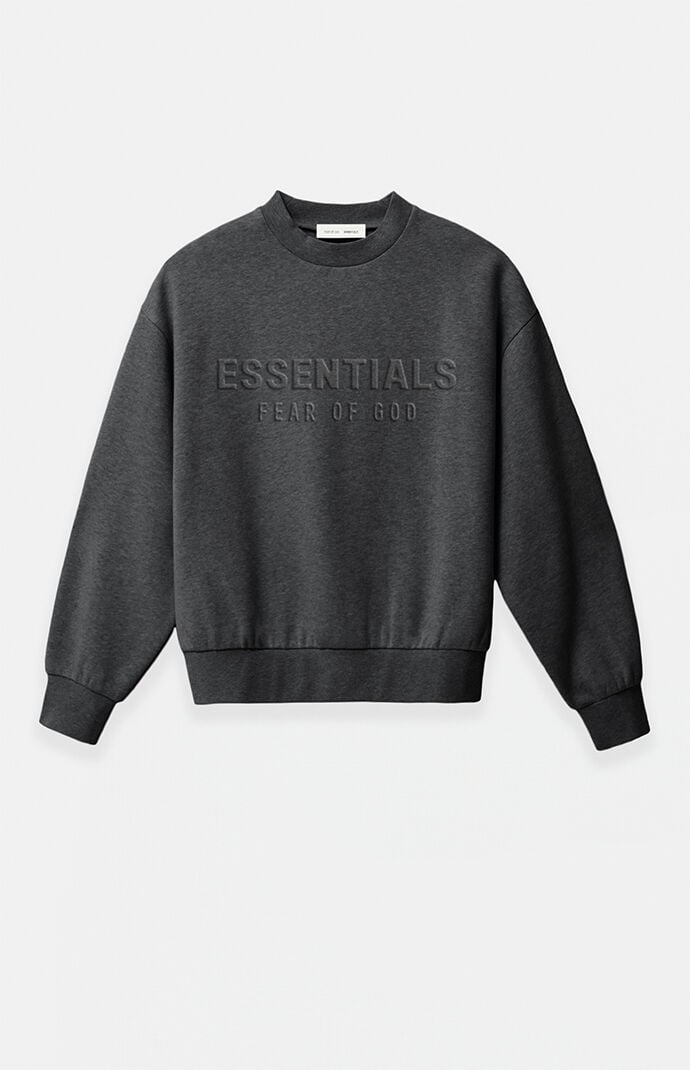 Fear of God ESSENTIALS Charcoal Heather Embossed Classic Crew Neck Sweatshirt