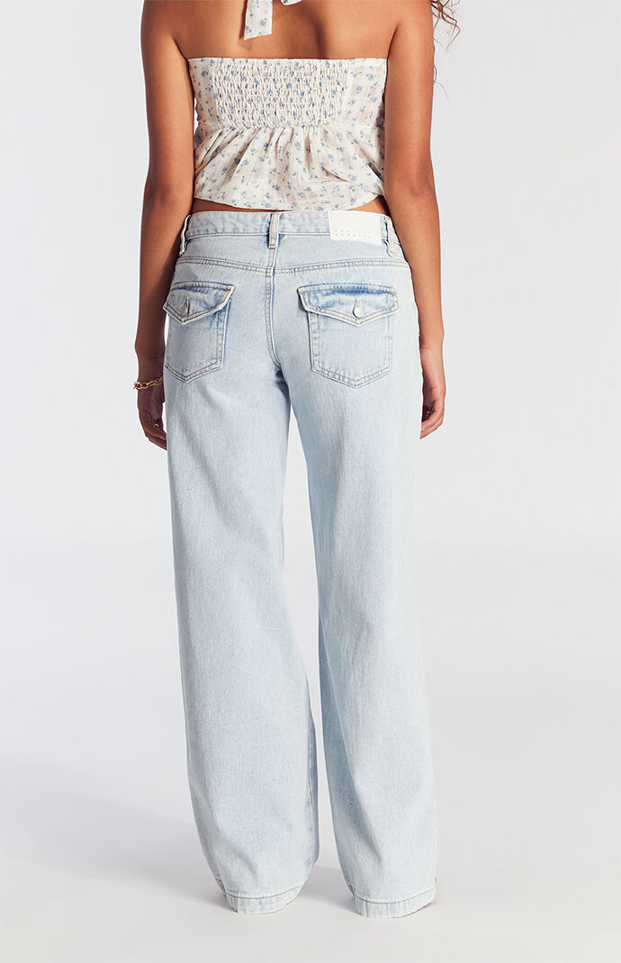 Pacsun Casey Button Pocket Low Rise Baggy Jeans Light Indigo